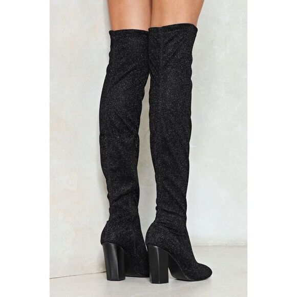 Room of Fashion Over The Knee Block Heel Glitter Thigh Boots Rose Gold 9 New - Picture 2 of 10